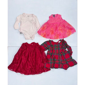 Lot of 4 Baby Girl 6-9 Months 2 Holiday Christmas Dresses 1 Summer Dress 1 Top